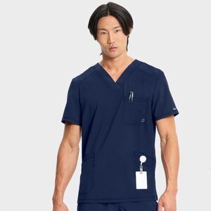 Infinity S Navy Men's V-Neck Modern Fit Scrub Top